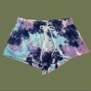 Forever 21 Tye Dye Short Shorts Raw Hem Blue Purple Pink
